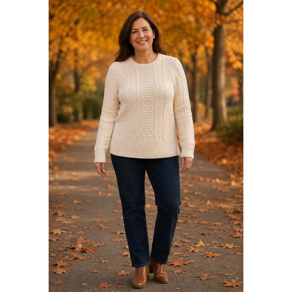 J.Crew Womens XL Cream Cable Knit Bobble Puff Sleeve Merino Alpaca Blend Sweater